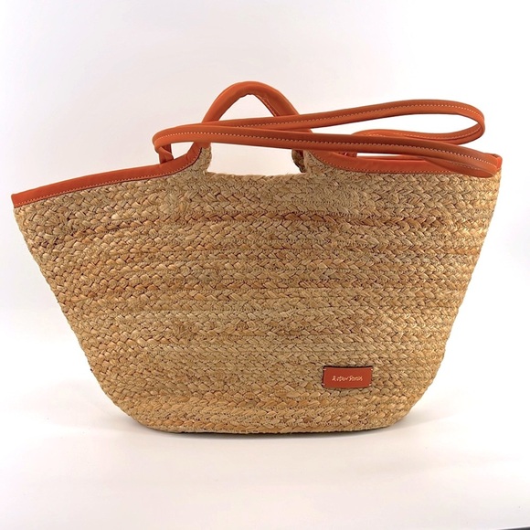 NEW & Other Stories Tote Bag with Orange Leather Trim in Natural Straw-Neutral - Picture 1 of 9